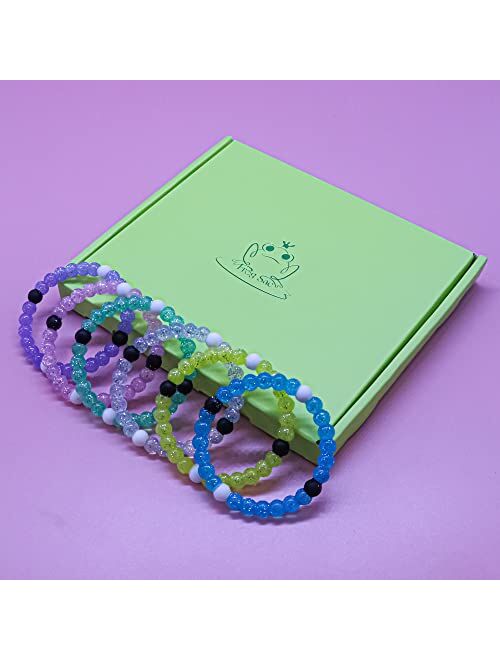 FROG SAC 6 PCS Glitter Bracelets for Girls, Sparkly Beaded Silicone Cute Bracelets for Kids, Friendship Bracelets for Teens, Princess Girl Birthday Party Favors, Rubber U