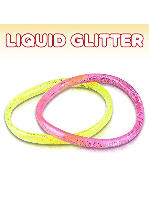 ArtCreativity Liquid Glitter Bracelets - Pack of 12 - 6 Inch Pieces - Assorted Bright Neon Colors - Fashionably Fun Party Favor and Collection - Amazing Gift Idea for Wom
