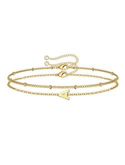 M MOOHAM Dainty Gold Initial Bracelets for Women, 14K Gold Plated Dainty Personalized Gold Bracelets Initial Bracelets for Women Teen Girls Chain Bracelets for Toddle