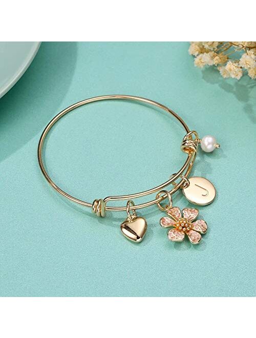 IEFLIFE Flower Girl Gifts, 14K Gold Plated Disc Initial Charms Bracelet Wedding Gifts for Girls Stainless Steel Little Girl Letter Bangle Bracelets Flower Girl Gifts from