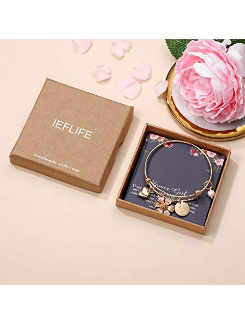 IEFLIFE Flower Girl Gifts, 14K Gold Plated Disc Initial Charms Bracelet Wedding Gifts for Girls Stainless Steel Little Girl Letter Bangle Bracelets Flower Girl Gifts from