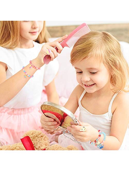 LOVESTOWN 15 Pcs Toddler Bracelets Rings Set, Pretend Play Bracelet Little Girl Animal Bracelets Girl Toy Bracelets for Birthday Gift Dress Up Game Props