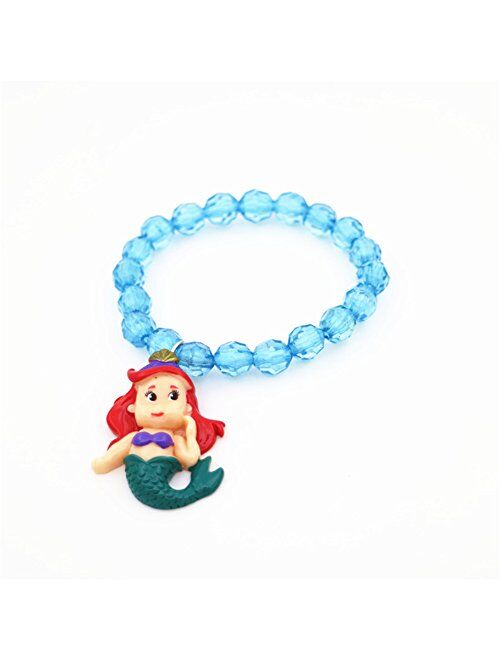 5pc Mermaid Bracelet, Unicorn Bracelet, Little Girl Animal Bracelets, Teens Kids Owl Pendant Beaded Bracelet Girl Party Favor Pretend Play Bracelet (Animal Bracelet)