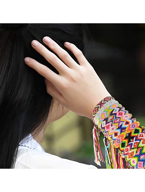 obmwang 16 Pieces Nepal Woven Friendship Bracelets Adjustable Braided Bracelets with a Sliding Knot Closure for Kids, Girls, Women and Men