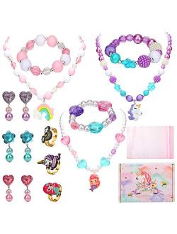 Hicdaw Toddler Costume Jewelry Princess Necklace Bracelet Kit Gift for Girls Dress Up Pretend Play Party Favors (17PCS)