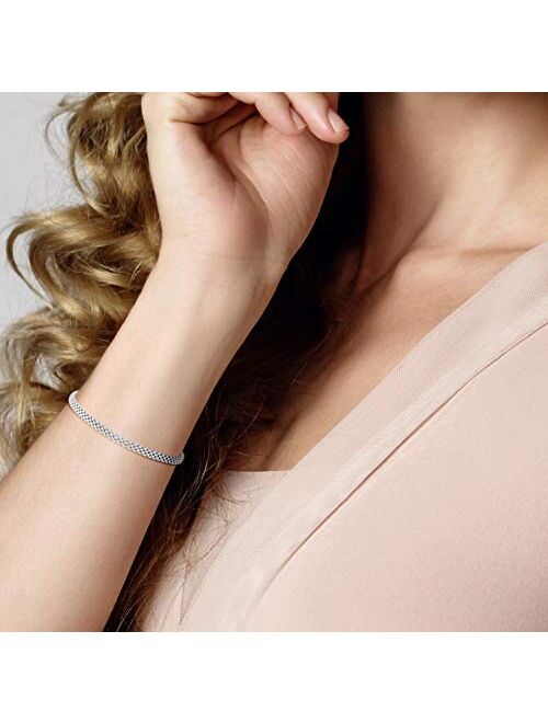 Miabella 925 Sterling Silver Italian 4mm Mesh Link Chain Bracelet for Women Teen Girls 6.5, 7, 7.5, 8 Inch Made in Italy