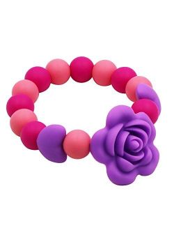 Sensory Chew Bracelet for Kids, Silicone chewable Beads Bracelet for Girls and Boys, Chewing Ring Purple Rose Teething Toys for Toddlers and Infant Reduces Biting Fidgeti