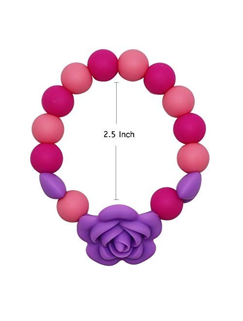 Sensory Chew Bracelet for Kids, Silicone chewable Beads Bracelet for Girls and Boys, Chewing Ring Purple Rose Teething Toys for Toddlers and Infant Reduces Biting Fidgeti