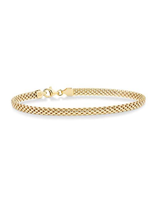 Miabella 18K Gold Over Sterling Silver Italian 4mm Mesh Link Chain Bracelet for Women Teen Girls 6.5, 7, 7.5, 8 Inch 925 Italy