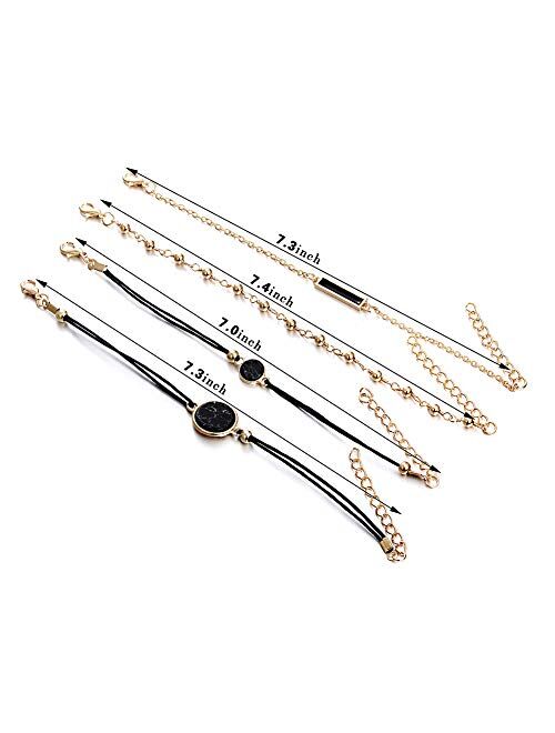 Beaded Bracelets for Women - Adjustable Charm Pendent Stack Bracelets For Women Girl Friendship Gift Rose Quartz Bracelet Links with Pearl Gold Plated