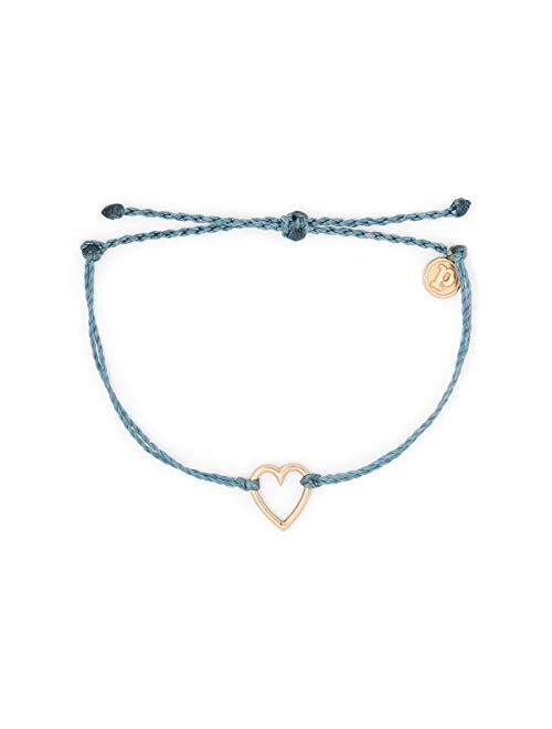 Pura Vida Gold or Silver Open Heart Bracelet w/Plated Charm - Adjustable Band, 100% Waterproof