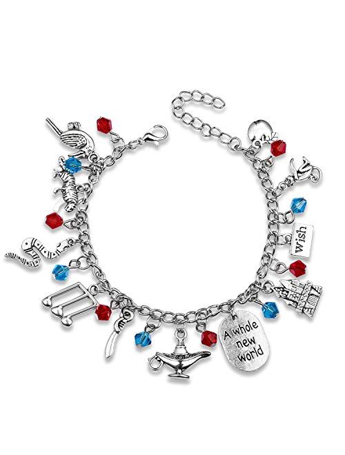 Disney Bracelet Themed Charm Friendship Bracelets 8-Inch Silver Birthday Valentine's Day Gift with Jewelry Box For Teens Girls