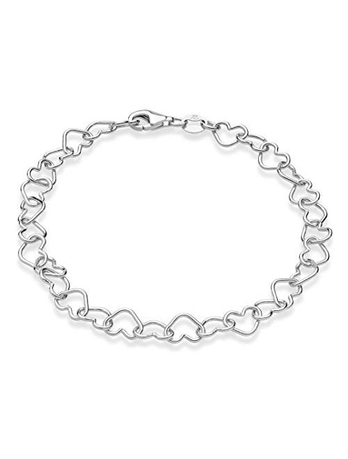 Miabella Sterling Silver Italian 5mm Rolo Heart Link Chain Bracelet for Women Teen Girls 6.5, 7, 7.5, 8 Inch Made in Italy