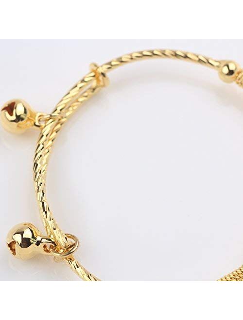 Loyoe Jewelry 24k Yellow Gold Plated Baby's Bracelet Adjustable Children's Bangle(2pcs/lot)