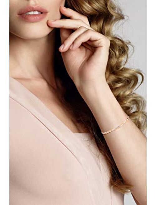 Miabella Tri-Color 18K Gold Over Sterling Silver Italian 3-Strand 4mm Braided Herringbone Link Chain Bracelet for Women Teen Girls 6.5, 7, 7.5, 8 Inch 925, Italy
