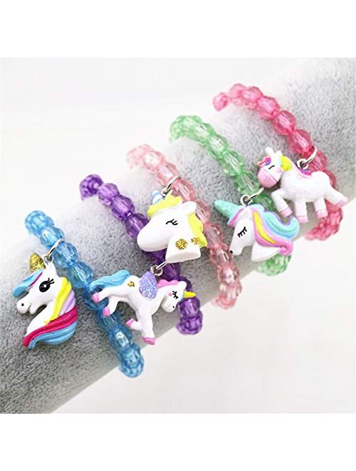 5pc Colorful Unicorn Bracelet, Little Girl Animal Bracelets, Teens Kids Owl Pendant Beaded Bracelet Girl Party Favor Pretend Play Bracelet