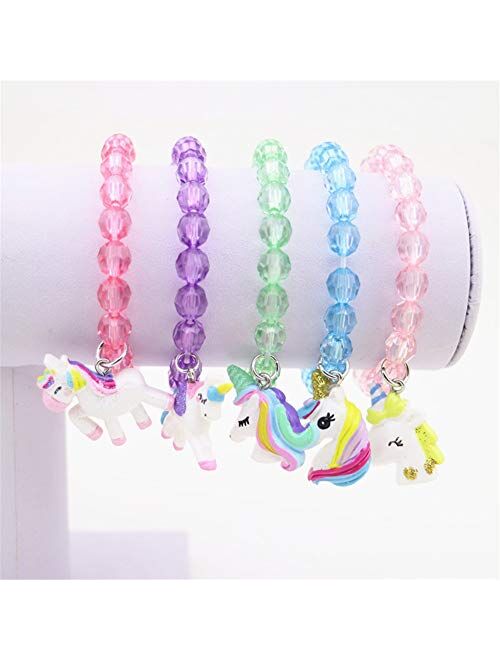 5pc Colorful Unicorn Bracelet, Little Girl Animal Bracelets, Teens Kids Owl Pendant Beaded Bracelet Girl Party Favor Pretend Play Bracelet