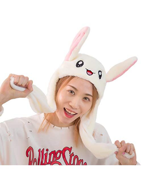 Bunny Ear Hat with Moving Ears Cute Rabbit Hat Ear Moving Jumping Hat,White