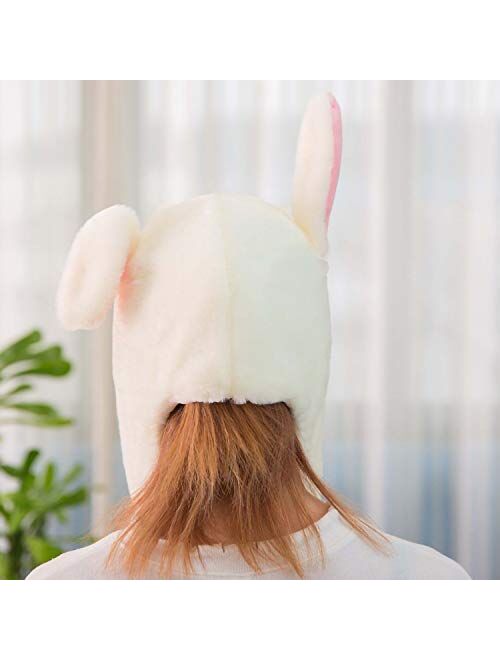 Bunny Ear Hat with Moving Ears Cute Rabbit Hat Ear Moving Jumping Hat,White