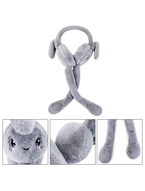 Sun Kea Ladies Foldable Warm Plush Earmuffs Funny Bunny Ear Muffs with Moving Ears Cute Windproof Ear Warmer Toys Gift
