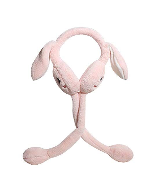 Sun Kea Ladies Foldable Warm Plush Earmuffs Funny Bunny Ear Muffs with Moving Ears Cute Windproof Ear Warmer Toys Gift
