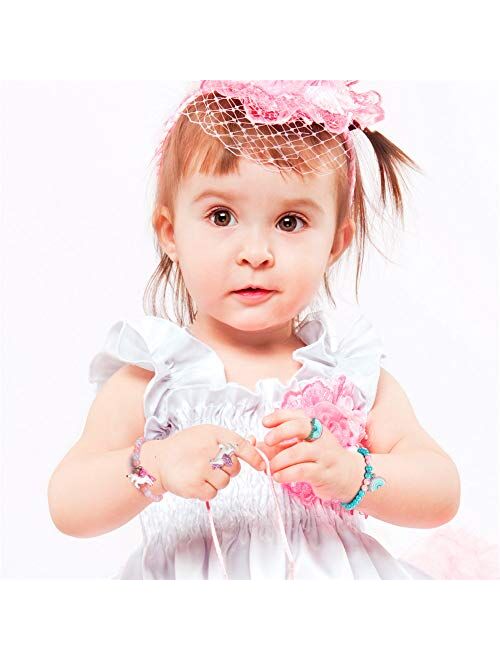 Juego de anillos de pulsera de unicornio – Pulsera de arco iris brillante con corona para niñas pequeñas – Conjunto de anillos de joyería para niñas y niñas