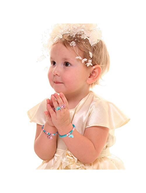 Juego de anillos de pulsera de unicornio – Pulsera de arco iris brillante con corona para niñas pequeñas – Conjunto de anillos de joyería para niñas y niñas