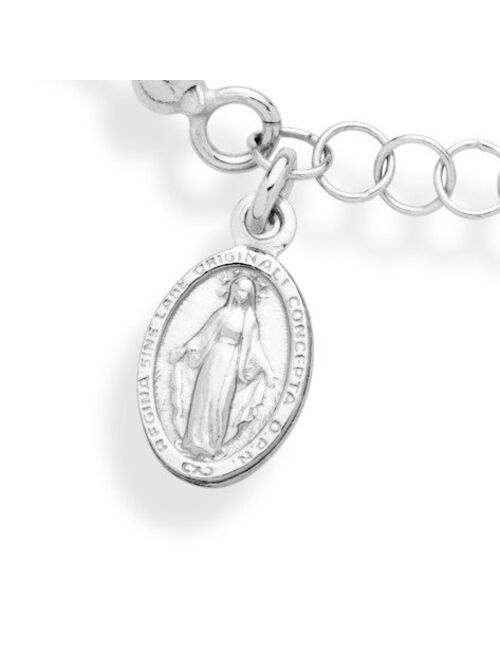 Miabella 925 Sterling Silver Italian Rosary Cross Bead Charm Link Chain Bracelet for Women Teen Girls, Adjustable, Made in Italy