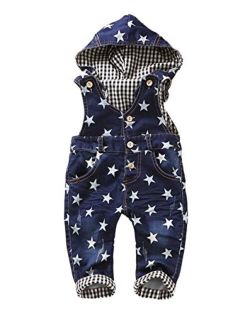 Kidscool Baby & Little Boys/Girls Star Print Cardigan Denim Hooded Overalls