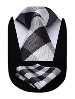 Plaid Checkered Tie Handkerchief Woven Classic Men's Necktie & Pocket Square Set