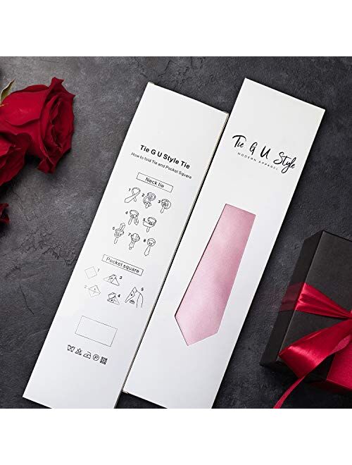 TIE G - Corbata y bolsillo de color liso de satén en caja de regalo