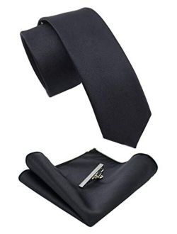 JEMYGINS - Corbata de color liso y bolsillo cuadrado con clips de corbata para hombre (2.4 in)