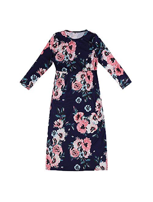 QIJOVO Girl Floral Maxi Dress with Pockets Sleeves Long Holiday Dress