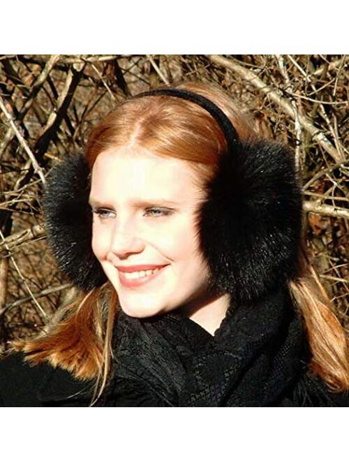 Surell Fox Fur Earmuff with Velvet Band - Winter Ear Muffs - Cold Weather Head Warmer