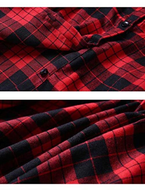 CNKIDS Girls Casual Dress Belt Long Sleeve Buffalo Check Black White/Red Plaid Dresses for Kids,4-12yrs