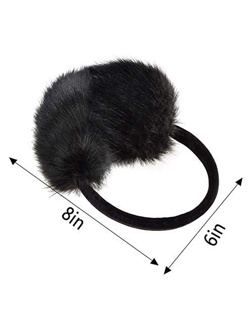 MADHOLLY 2 Pack Faux Fur Earmuffs- Big Winter Outdoor Soft Warm Thick Faux Fur Ear Warmers for Womens Men, Black&Grey
