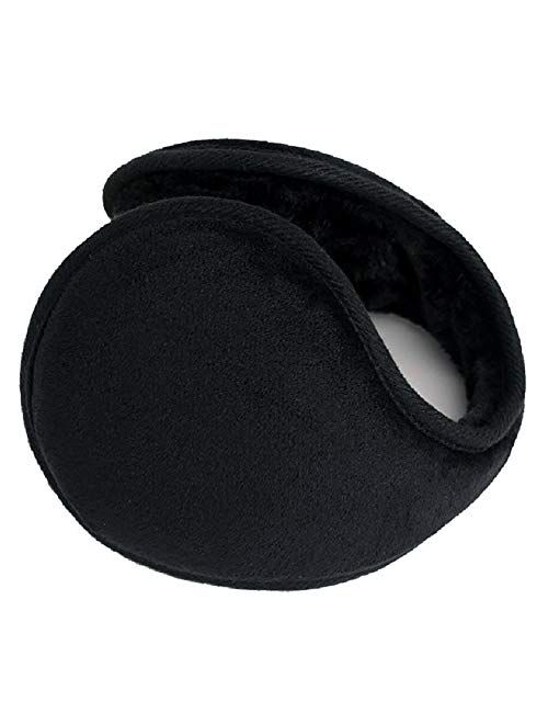 LISM 2020 Upgraded Bigger Ear Warmers for Men and Women - The Warmest Fleece Plush Winter Earmuffs and Super Soft Ear Cover Behind Neck for Outdoor Black