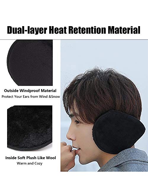 LISM 2020 Upgraded Bigger Ear Warmers for Men and Women - The Warmest Fleece Plush Winter Earmuffs and Super Soft Ear Cover Behind Neck for Outdoor Black