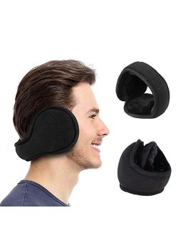 LISM Unisex Folding Ear Warmers for Men and Women, The Warmest Fleece Plush Winter Earmuffs and Super Soft Ear Cover Behind Neck for Outdoor Black