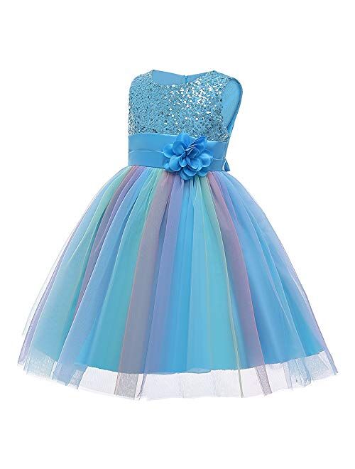 JerrisApparel Flower Girls Sequin Dress Rainbow Tutu Birthday Party Dress Pageant Gown