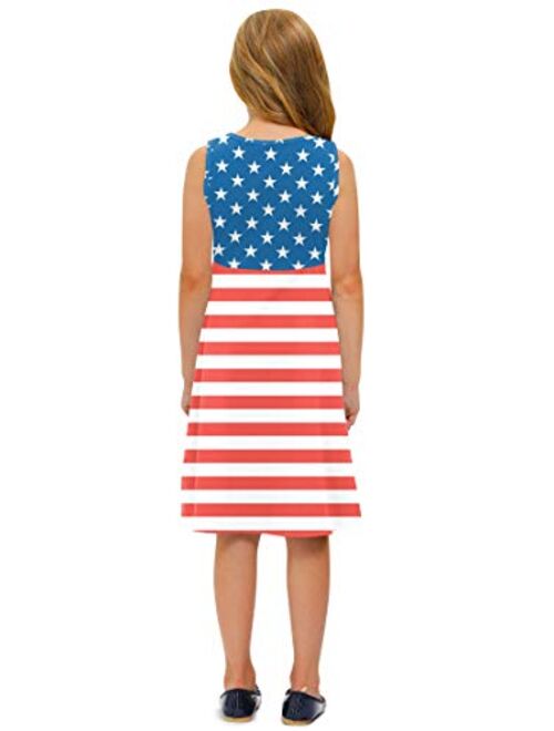 BesserBay Girl's Forth of July American Flag Stars Stripes Swing Midi Tank Dress 3-12 Years