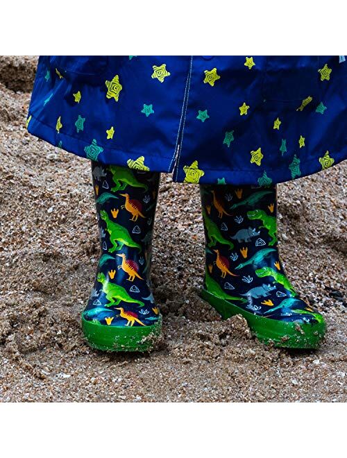 Horalah Rain Boots for Kids and Toddlers with Easy-On Handles, Waterproof Printed Rubber Rain Boots for Boys and Girls