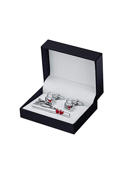 UXZDX CUJUX Cufflinks Tie Clip Set Romantic Fashion Red Love Shape Men's Clothing Accessories