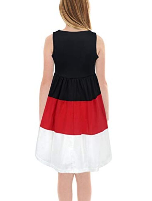 GORLYA Girl's Sleeveless Triple Colorblock Patchwork Casual Summer Midi Dress with Pockets for 4-12 Years Kids