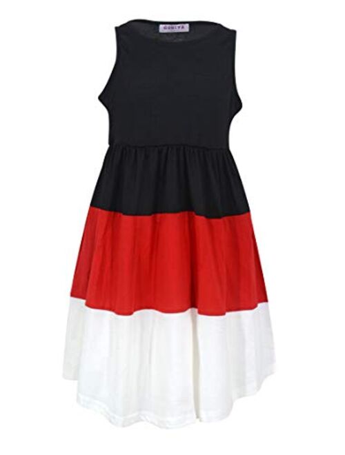 GORLYA Girl's Sleeveless Triple Colorblock Patchwork Casual Summer Midi Dress with Pockets for 4-12 Years Kids