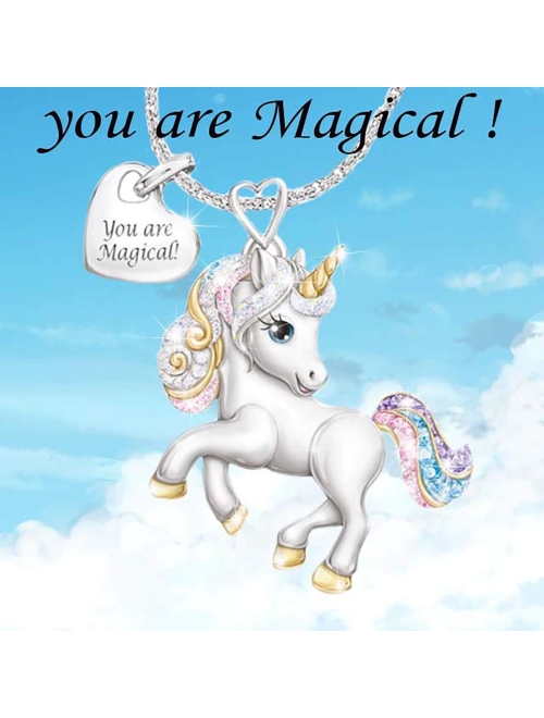 XinHuiGY Girls Unicorn Necklace Pendant Cute Animal Colorful Unicorn Jewelry 'Your are Magical' Heart Pendant Gift for Teen Kids Christmas Thanksgiving Halloween with Gif