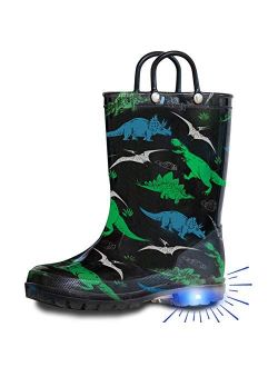 Horalah Toddler Kids Light Up Waterproof Rain Boots with Easy-On Handles