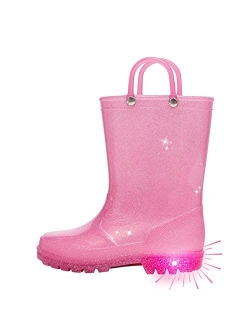 Horalah Toddler Kids Light Up Waterproof Rain Boots with Easy-On Handles