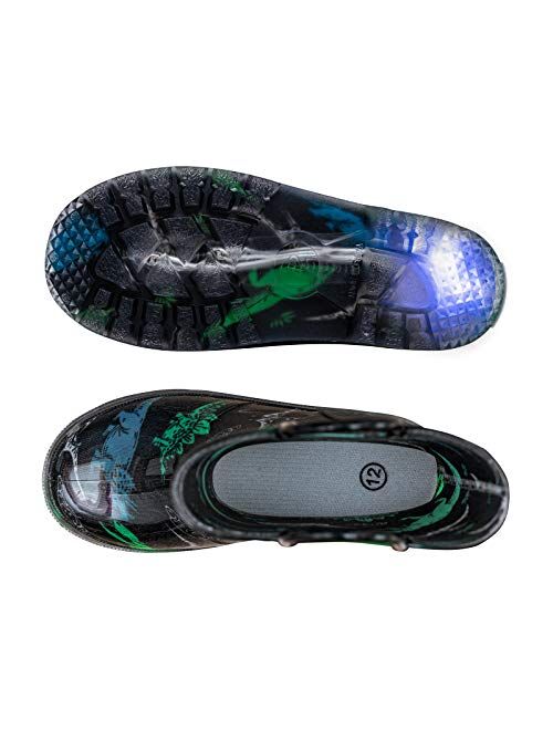 Horalah Toddler Kids Light Up Waterproof Rain Boots with Easy-On Handles