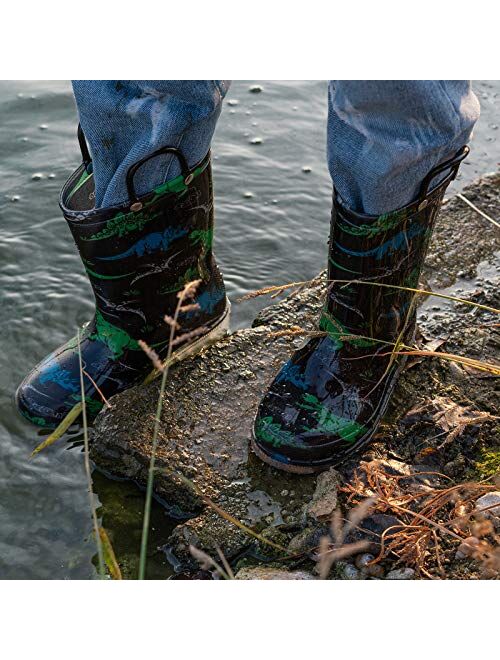 Horalah Toddler Kids Light Up Waterproof Rain Boots with Easy-On Handles